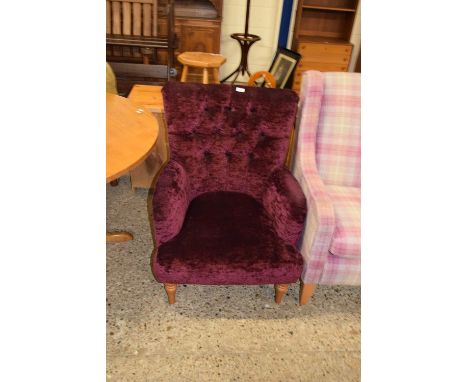 MODERN PURPLE PLUSH COVERED BUTTON BACK ARMCHAIR