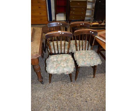 SET OF FOUR ELM SEATED STICK BACK KITCHEN CHAIRS