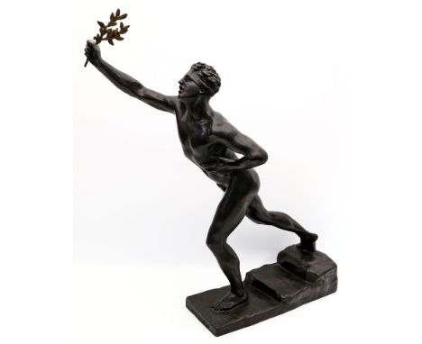 Kruse, Max (1854 Berlin 1942), att. "Der Siegesbote von Marathon" - "NENIKHKAMEN", so auf Plinthe betitelt. Galvanoplastik (K