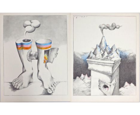 Eggers, W.P. Eberhard (1939 Hannover 2004) Mappe "Sechs seltsame Heylos" mit sechs Offsetlithographien, je mit Bleistift sign