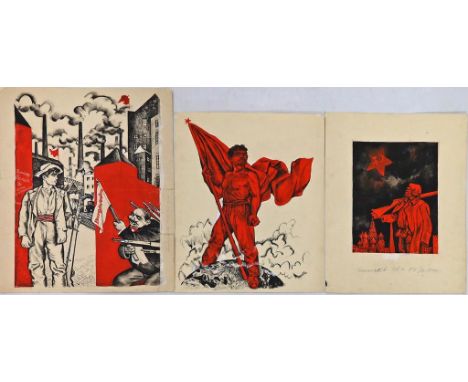 Sechs Propaganda-Plakatentwürfe (1920er/30er Jahre) Verschiedene Propaganda-Darstellungen. Mischtechniken/Papier (teils Rande