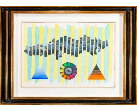 Schiemann, Friedrich (1918 Hüls - Düsseldorf 1991) "Meinolf's Auto (1987)". Collage und Aquarell auf Bütten, re. u. mit FIlzs