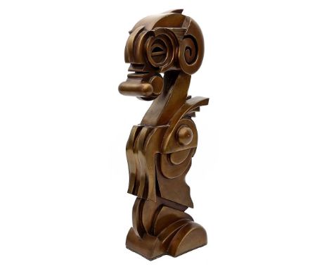Eggers, W.P. Eberhard (1939 Hannover 2004) Zweiteilige Skulptur - Figur. Bronze, gold-braune Patina. Auf Sockel bez. "EGGERS"