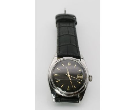 Herrenarmbanduhr "ROLEX", Modell "Oyster Perpetual Datejust Ovettone". Tonnenförmiges Edelstahlgehäuse mit geschraubtem Boden