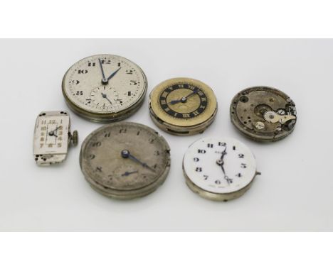 Sechs Handaufzug-Werke, ROLEX: a) rechteckiges Zifferblatt, Werk sign. "Rolex 15jew", 21x 12 mm; b) Rolco sign. Zifferblatt m