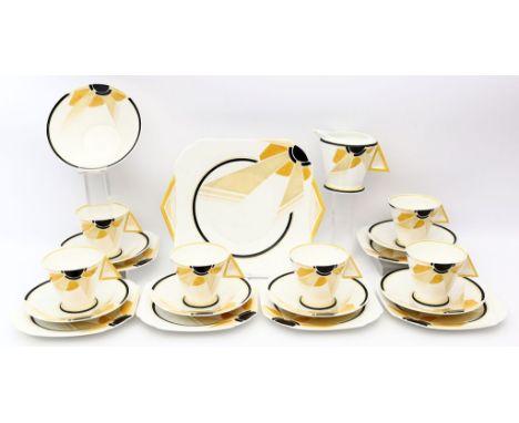 Slater, Eric für Shelley Potteries. Kaffeeservice für sechs Personen, Form "Vogue", 21-teilig. Bone China. Farbiges Dekor "Su