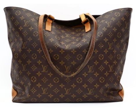 Vintage Tote Bag, Louis Vuitton. Monogram Canvas mit verstärktem Boden, braune Beschläge (starke Verfärbungen und Tragespuren