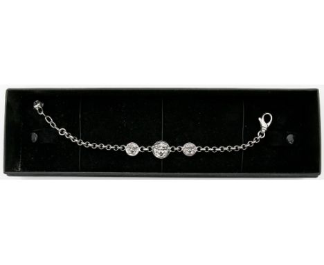 Erbsketten-Armband und Ring, Versace. Armband aus rhodiniertem Edelstahl, gem. "VERSACE MADE IN ITALY". Mittelteil besetzt mi