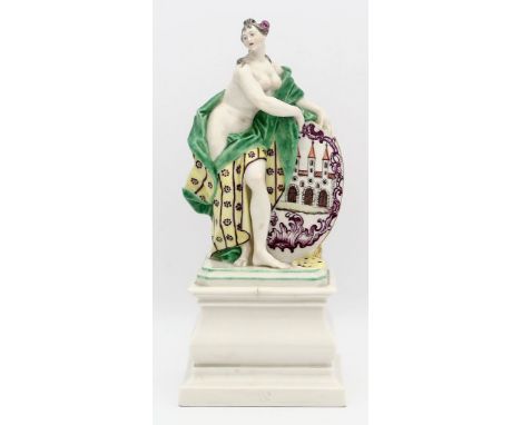 Skulptur "Stehende mit Wappenschild", Nymphenburg. Auf Postament stehend. Bunt bemalt. Schauseitig kleiner, herstellungsbedin