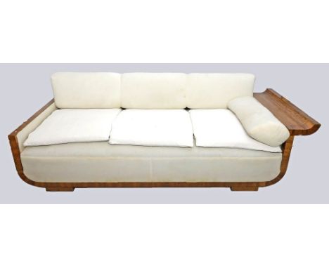 Halabala, Jindrich (1903 Korycany - Brünn 1978), att. Daybed in der Art des Tulip-Sofas. Walnussmaserholzfurnier. Polstersitz