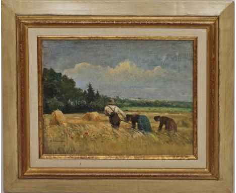 Schellbach, Karl Hermann (1850 Berlin 1921) Bei der Heuernte. Öl/Lwd., auf Platte, li. u. sign. 28x 35 cm. R.