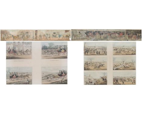 ~ Henry Alken (British, 1785-1851) ''Six Points of a Steeple Chase'' Four Coaching scenes (framed as one) Two sheets, with si