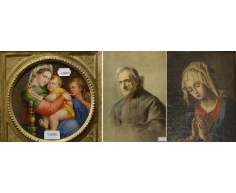 After Raphael (1483-1520) Madonna and Child, gouache, together with a small oil on canvas laid onto panel of Madonna in praye