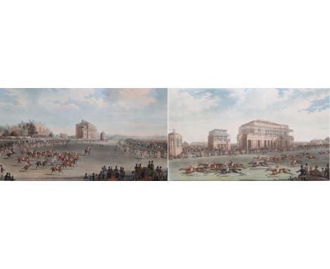~ James Pollard (British, 1792-1867) ''Doncaster Races'', hand-coloured aquatints engraved by Smart & Hunt, each image c.350m