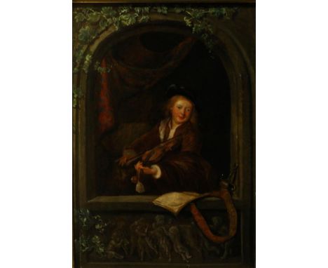 Follower of Frans Van Mieris (1635-1681) Dutch, ''The Violin Player'', oil on panel, 39.5cm by 27cm 