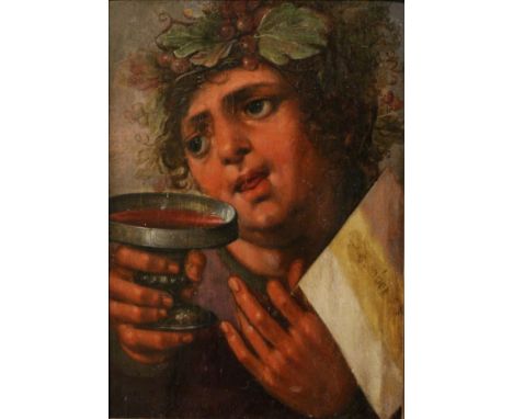 Style of Dirck Baburen (c.1595-1624) Dutch, Bacchus drinking from a goblet, oil on panel, 38.5cm by 26.5cm 