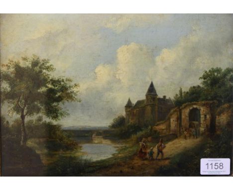 Circle of Alexander Nasmyth (1758-1840) Faggot gatherers and a horse and cart on a track before a walled village, bears signa