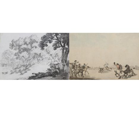 ~ Thomas Rowlandson (British, 1757-1827) Fox Hunting, Racing, etchings with aquatint, racing with colouring by hand, images 2