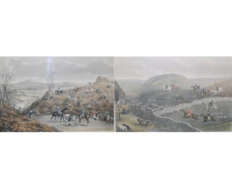 ~ W P Hodges (British, 19th century) ''Hare Hunting, Plate 1, Soho!'', ''Hare Hunting, Plate 2, War Turnips!'', hand-coloured