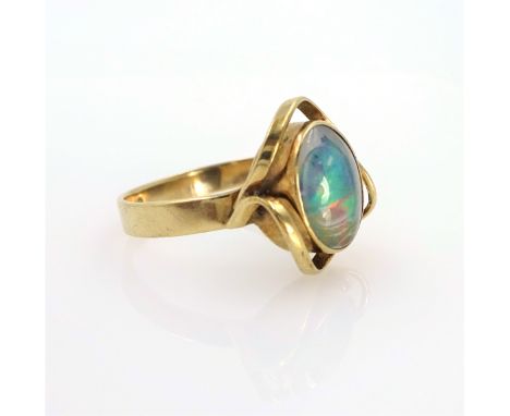 Rose gold opal triplet ring stamped 9ct   Condition Report  Size M-N, approx 2.5gm Click here for further images, condition, 