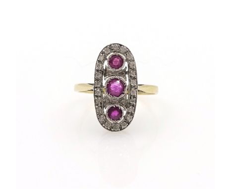 Art Deco style ruby and diamond gold ring hallmarked 9ct   Condition Report  Size R - S approx 3gm Click here for further ima