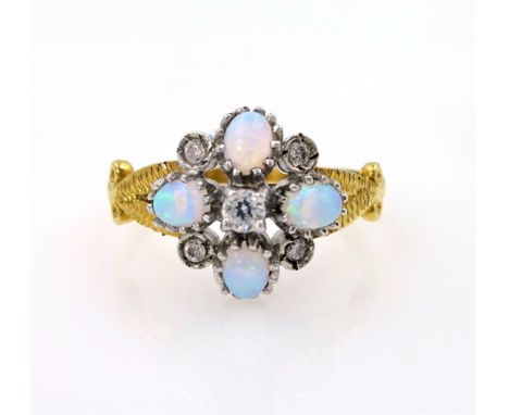 Opal and stone set silver-gilt ring stamped SIL   Condition Report   Click here for further images, condition, auction times 