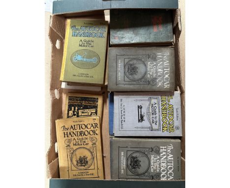 A tray of early edition volumes of Autocar and Motor Manual (1907-1920s).
