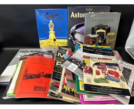 Two boxes of books and literature including The Lanchester Legacy 1895-1931, Louis Vuitton The Art of The Automobile etc. 