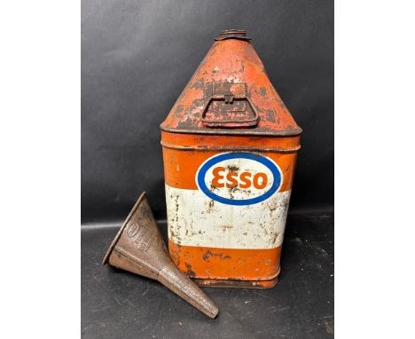 An Esso five gallon pyramid can and a Canco funnel. 