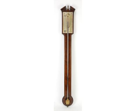Mahogany stick barometer the silvered gauge inscribed Campione, Oxford, with chequered line inlay, height 97cm