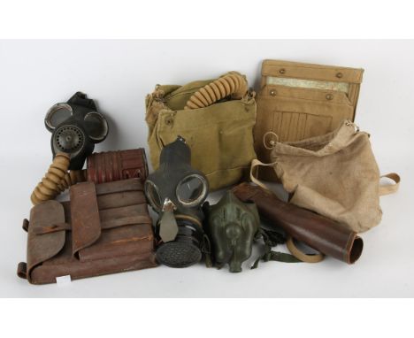 Gasmasks, ammunition pouch, webbing and other items (qty)