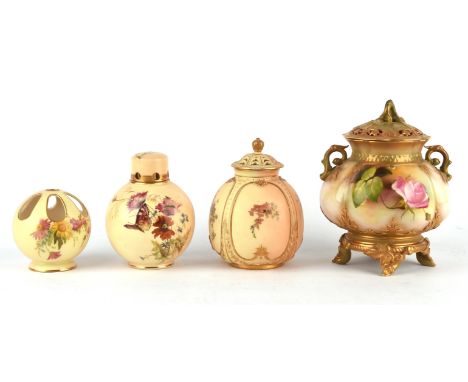 Royal Worcester potpourri jar & cover, gilded and hand painted with roses, shape no.241, puce mark, h.20cm (damaged and repai