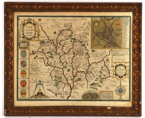 Speed (John), Worcestershire Described, Thomas Bassett & Richard Chiswell [1676], hand-coloured engraved map, inset city plan