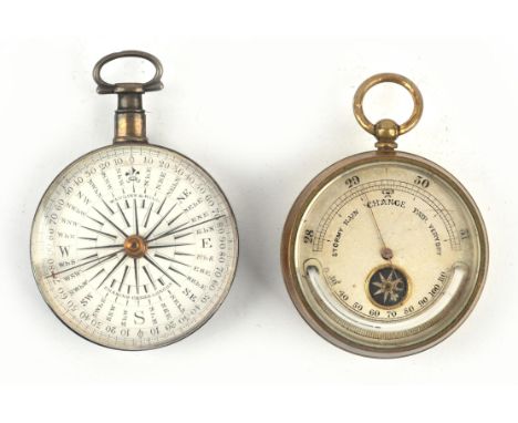 Victorian silver compass signed Watkins & Hill, London 1848,  and a combined pocket barometer/compassCondition Report:  The b