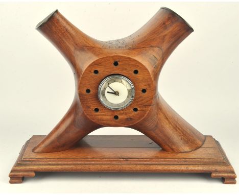 A English propeller wood clock, mid 20th century, with central removable Smith's glass faced clock, the propeller section sta