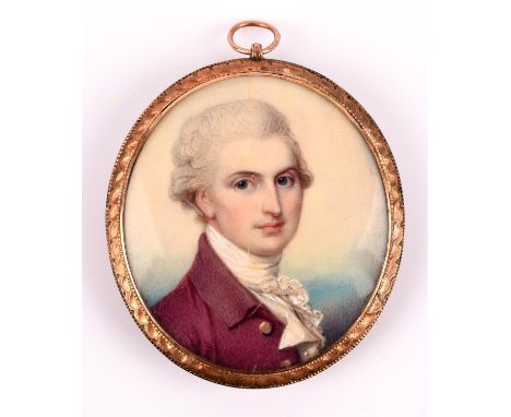 Manner of Richard Cosway, portrait miniature of Henry Fletcher, painted on ivory, the reverse with an image of Hope with a gi