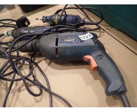 Mixed power tools including Black &amp; Decker drill and dremels. All electrical items in this lot have been PAT tested for s