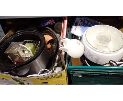 Four boxes of mixed items including ceramics, bulbs, white metal etc. All electrical items in this lot have been PAT tested f