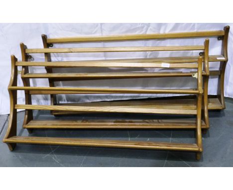Three Ercol elm plate racks, each 50 x 100 cm. Not available for in-house P&amp;P 