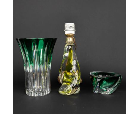 A collection of 2 vases and a lamp made by Val Saint-Lambert. (27 cm)
