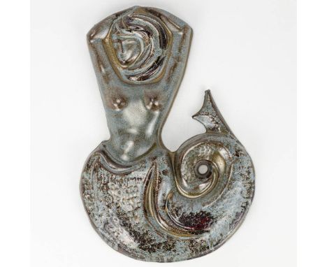 August 'Gust' MICHIELS (1922 - 2003) A ceramic mermaid with blue-gray glaze. (4 x 20 x 30 cm)