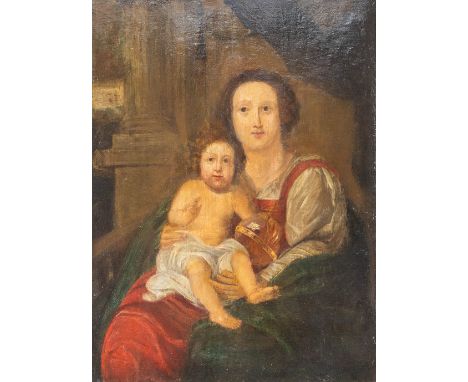 No signature found 'The King's first portrait' a painting of a child with Globus Cruciger and his mother, oil on panel. 17th/