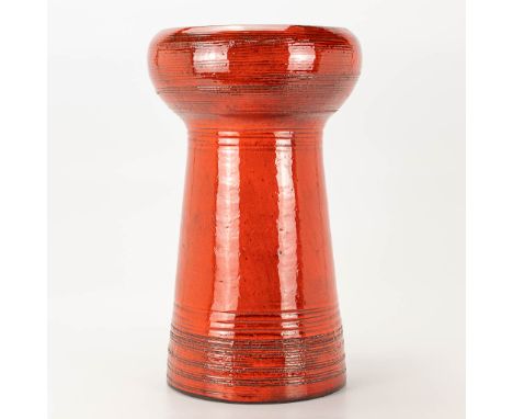 A mid-century ceramic vase with red glaze and marked EL for Emiel Laskaris. In the style of Perignem / Amphora. (37 x 23 cm)