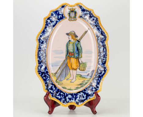 A ceramic plate with fisherman, marked Henriot Quimper. (5 x 31 x 44 cm)