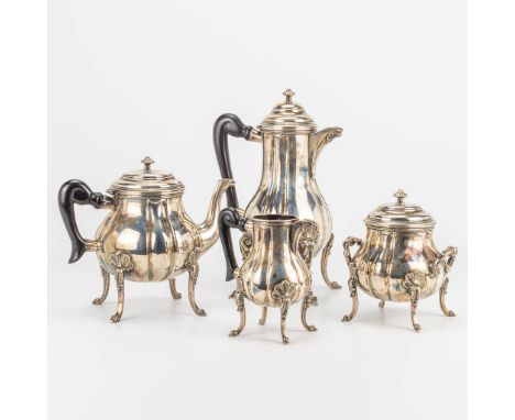 A coffee and tea service made of silver and marked 800 and Delheid Frres. Bruto weight: 2,600 kg. (28 cm)