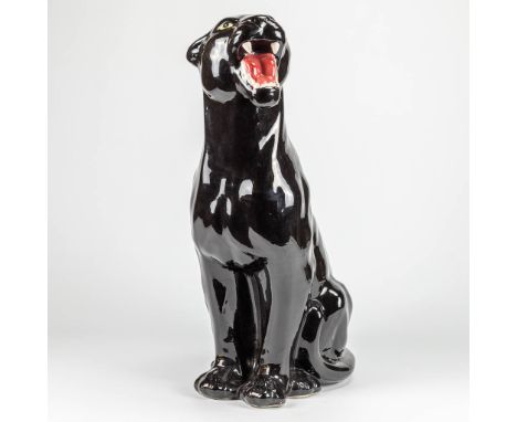 A ceramic statue of a black panther. Made in Italy. (50 x 32 x 79 cm)