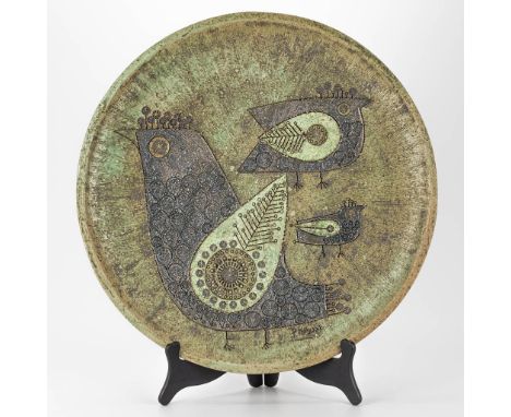 Charles Emile PINSON (1906-1963) A ceramic plate decorated with birds, 1960's. (4 x 47 cm)
