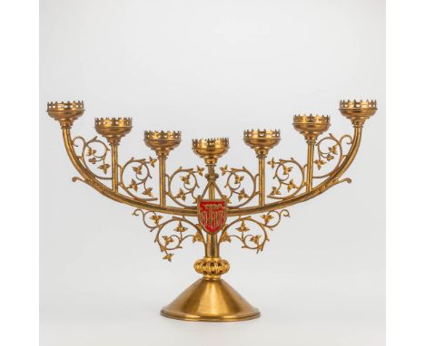A church candlestick with 7 candle holders, Neogothic style. First half of the 20th century. (20 x 66 x 43 cm)