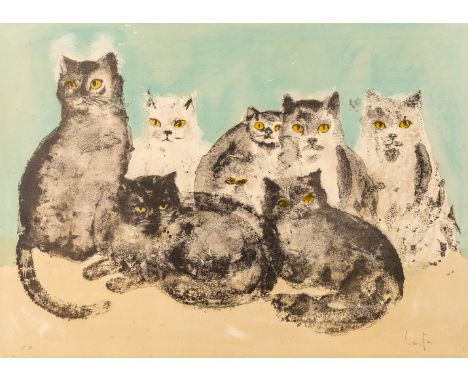 Leonor FINI (1907-1996) A coloured lithograph of 7 cats, marked Epreuve D'artiste. (76 x 54 cm)