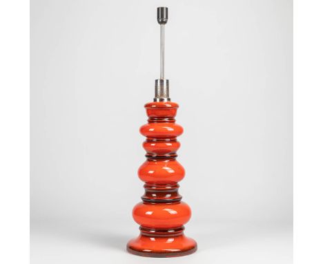 A lamp base made of red glazed ceramics in the style of Kaiser, probably made by Scheurich in Germany. Unmarked. (88 x 26 cm)